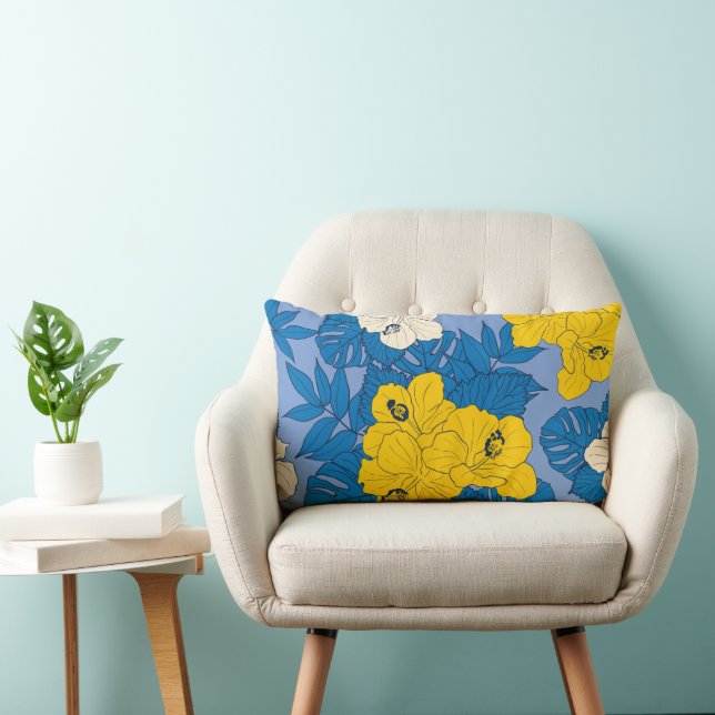 Hibiscus flowers and leaves  lumbar cushion (Chair)