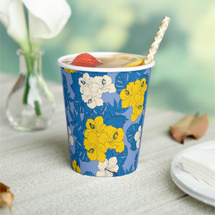 Hibiscus flowers and leaves paper cups