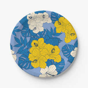 Hibiscus flowers and leaves  paper plate