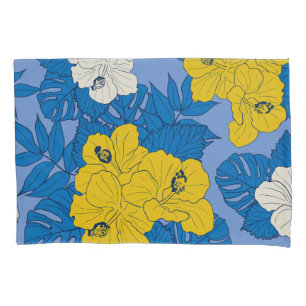 Hibiscus flowers and leaves  pillowcase