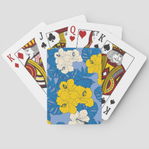 Hibiscus flowers and leaves playing cards