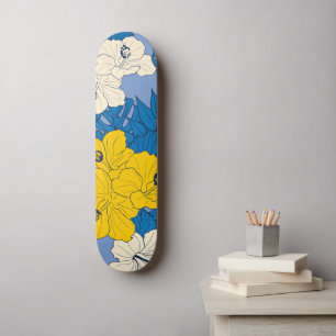 Hibiscus flowers and leaves skateboard