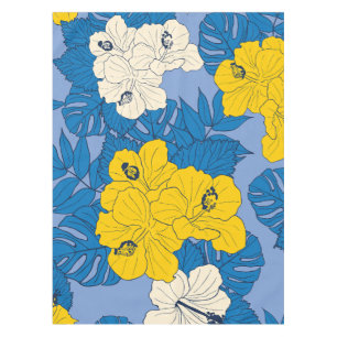 Hibiscus flowers and leaves tablecloth