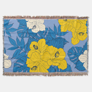 Hibiscus flowers and leaves throw blanket