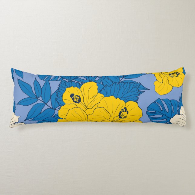 Hibiscus flowers and leaves throw pillow (Front)