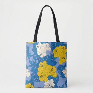 Hibiscus flowers and leaves tote bag