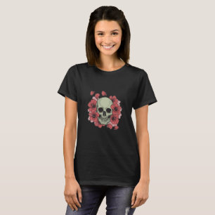 Hibiscus Flowers and Skull T-Shirt