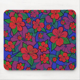 Hibiscus Flowers Blue Mouse Pad