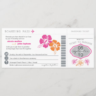 Hibiscus Flowers Boarding Pass Wedding Invitation
