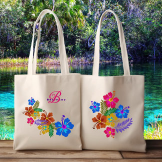 Hibiscus Flowers Bridesmaid Name Wedding Tote Bag
