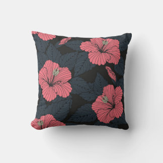 Hibiscus flowers: dark seamless wallpaper. cushion