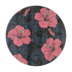 Hibiscus flowers: dark seamless wallpaper. cutting board