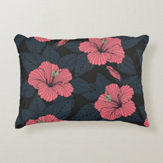 Hibiscus flowers: dark seamless wallpaper. decorative cushion