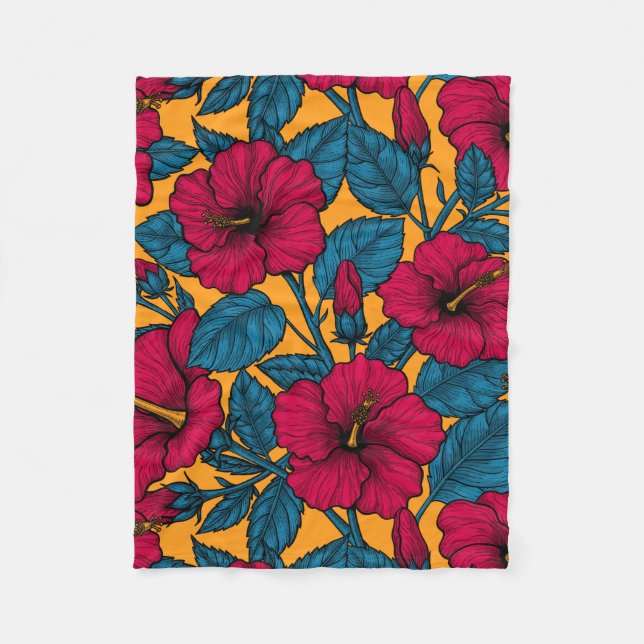 Hibiscus flowers fleece blanket (Front)