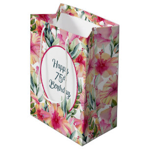 Hibiscus Flowers for 75th Birthday  Medium Gift Bag
