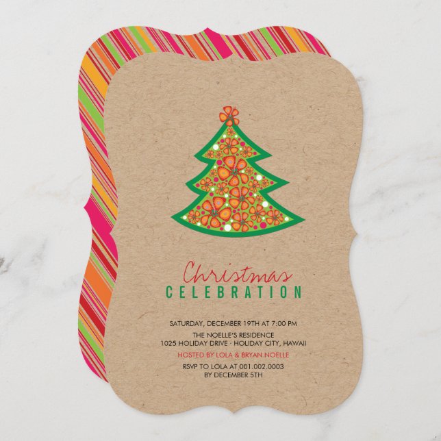 Hibiscus Flowers Kraft Tropical Christmas Party Invitation (Front/Back)