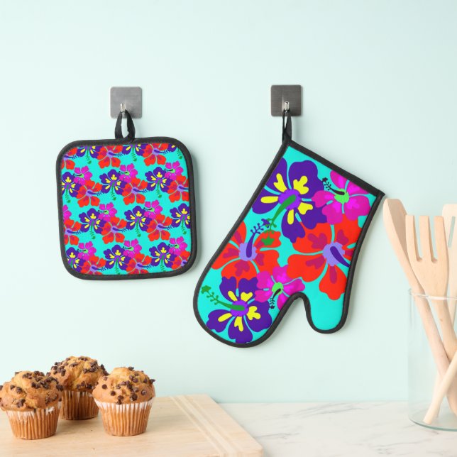 HIbiscus Flowers Oven Mitt & Pot Holder Set (Insitu(Hanging))