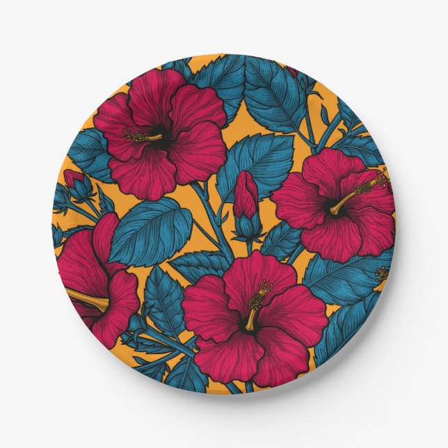 Hibiscus flowers paper plate (Front)