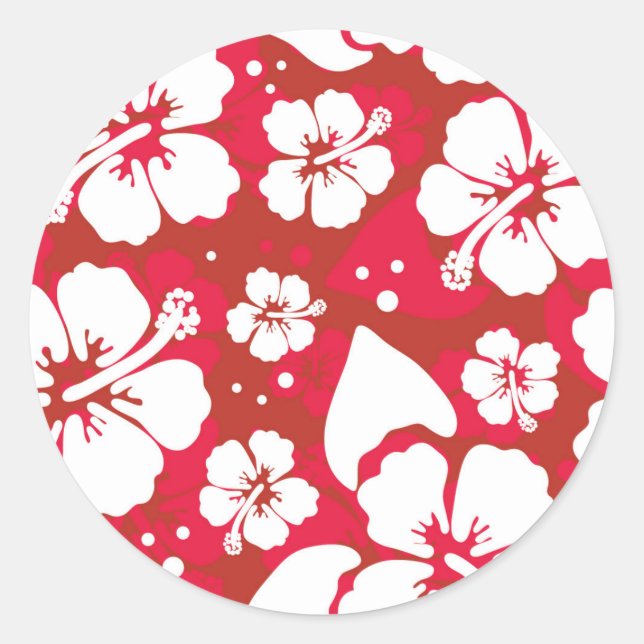 Hibiscus Flowers Pattern Classic Round Sticker (Front)