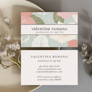 Hibiscus Flowers Pink blue sage white elegant Business Card