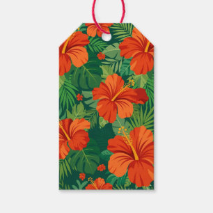 Hibiscus Flowers Red Orange Green Jungle Foliage Gift Tags