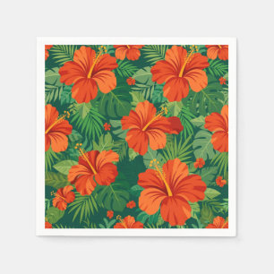 Hibiscus Flowers Red Orange Green Jungle Foliage Napkin