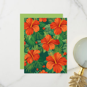 Hibiscus Flowers Red Orange Green Jungle Foliage Thank You Card