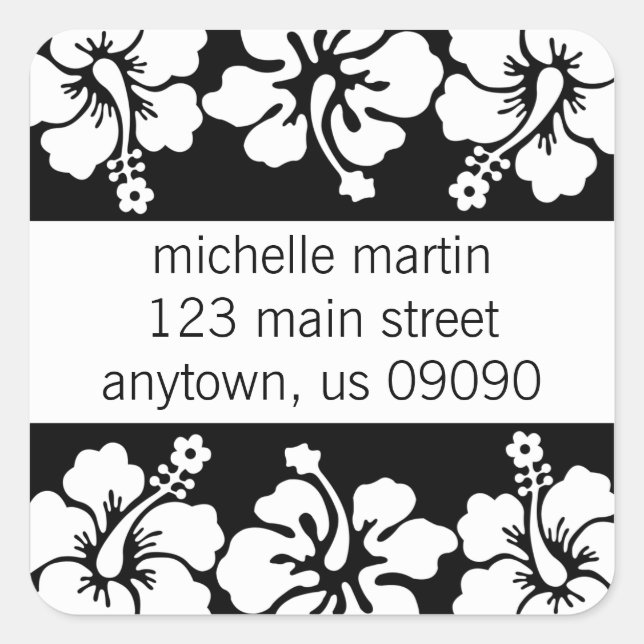 Hibiscus Flowers Return Address Label (Black) (Front)