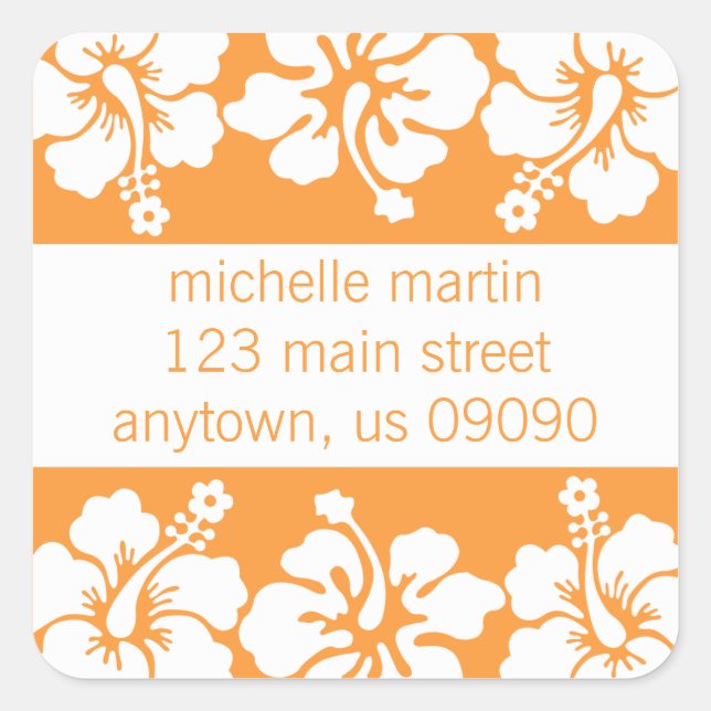 Hibiscus Flowers Return Address Label (Orange) (Front)