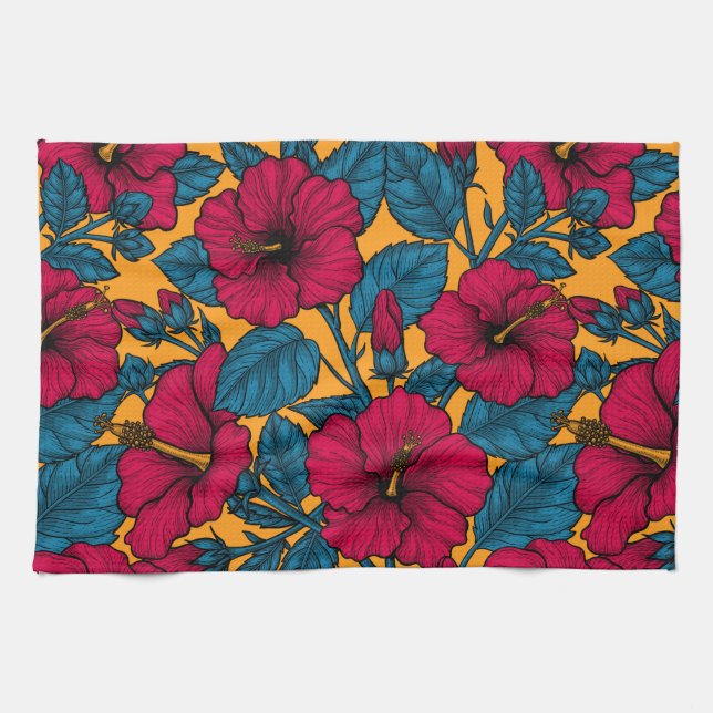 Hibiscus flowers tea towel (Horizontal)