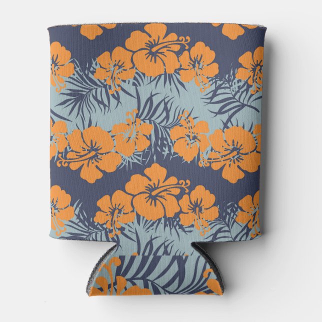 Hibiscus Flowers: Vintage Floral Wallpaper Can Cooler (Front)