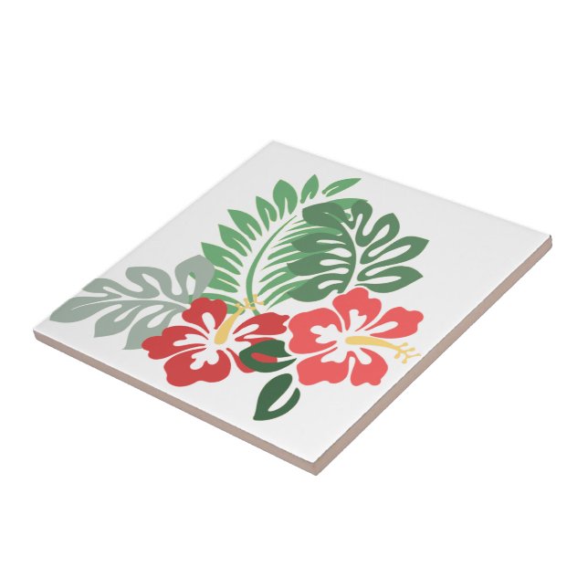 Hibiscus Flowers w/Greens; Style2: Right Facing Tile (Side)