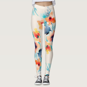 Hibiscus Flowers: Watercolor Illustration Pattern Leggings