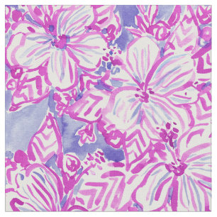 HIBISCUS FTW Purple Tropical Floral Watercolor Fabric