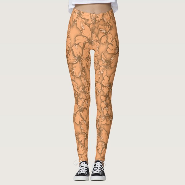 Hibiscus Garden Hawaiian Tropical Floral Leggings (Front)