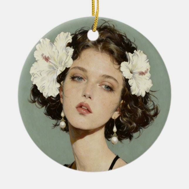 Hibiscus Girl Ceramic Ornament (Front)