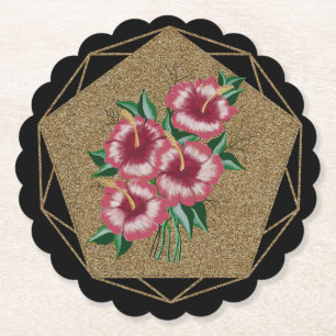 Hibiscus gold paper coaster