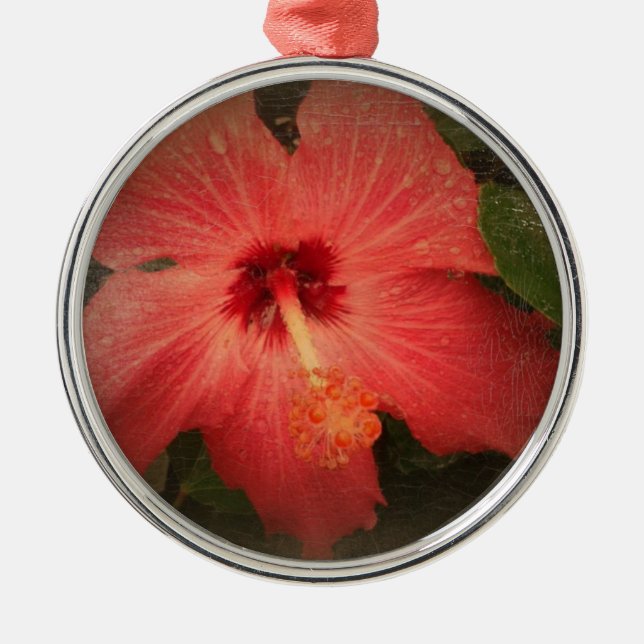 Hibiscus Grunge Metal Tree Decoration (Front)