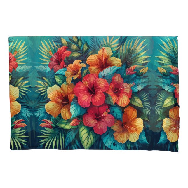  Hibiscus Harmony: A Tropical Tapestry Pillow Cove Pillowcase (Front)
