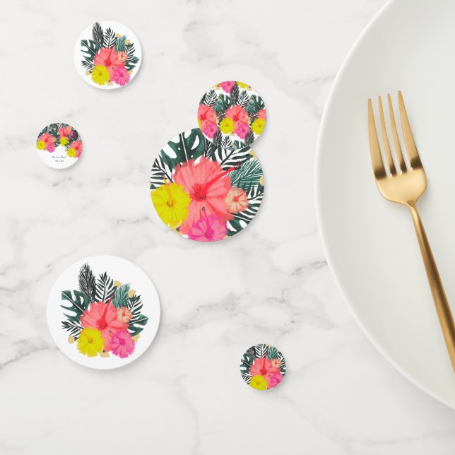 Hibiscus Hawaii Tropical Hand Drawn Bright Wedding Confetti (Group)