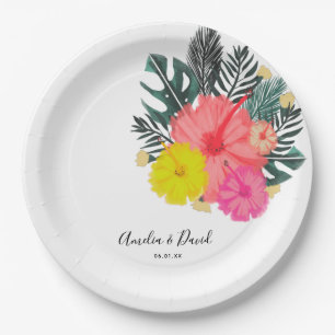 Hibiscus Hawaii Tropical Hand Drawn Floral Wedding Paper Plate