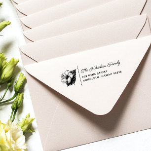 Hibiscus Hawaiian Family Name Address Self-inking Stamp