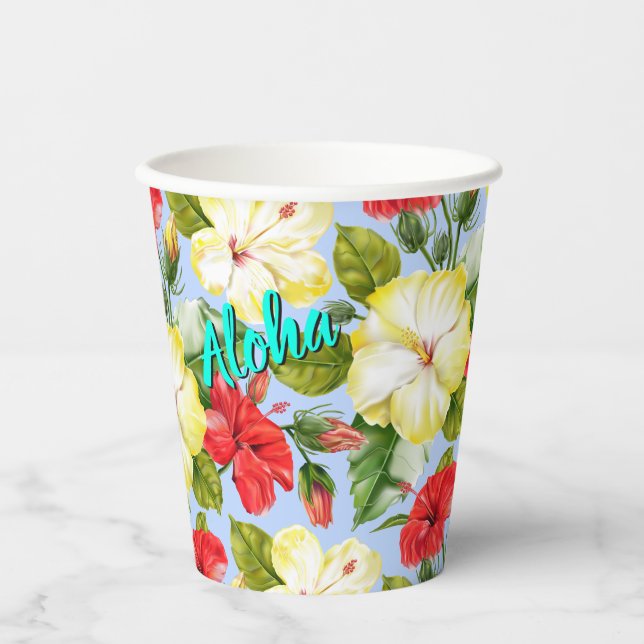 Hibiscus Hawaiian Tropical Floral Paper Cups (Front)