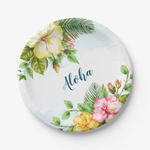 Hibiscus Hawaiian Tropical Floral Paper Plate