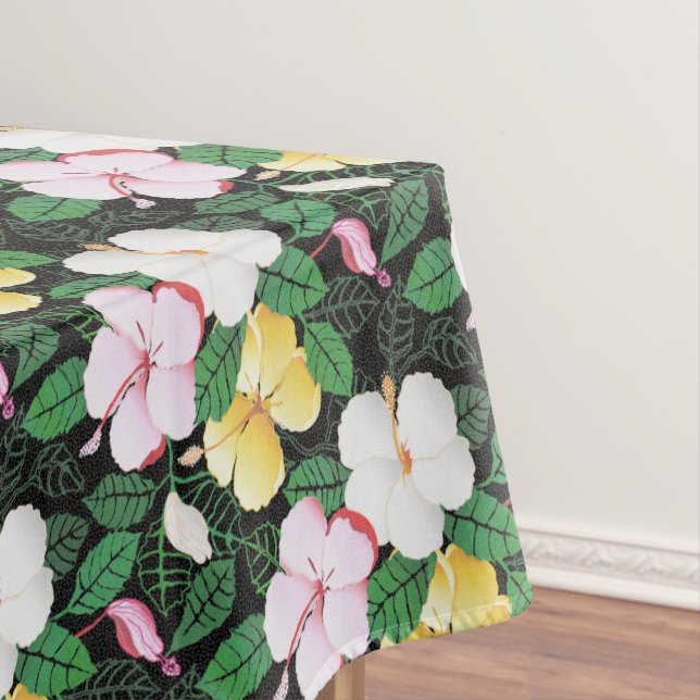 Hibiscus Hawaiian Tropical Floral Tablecloth (In Situ)