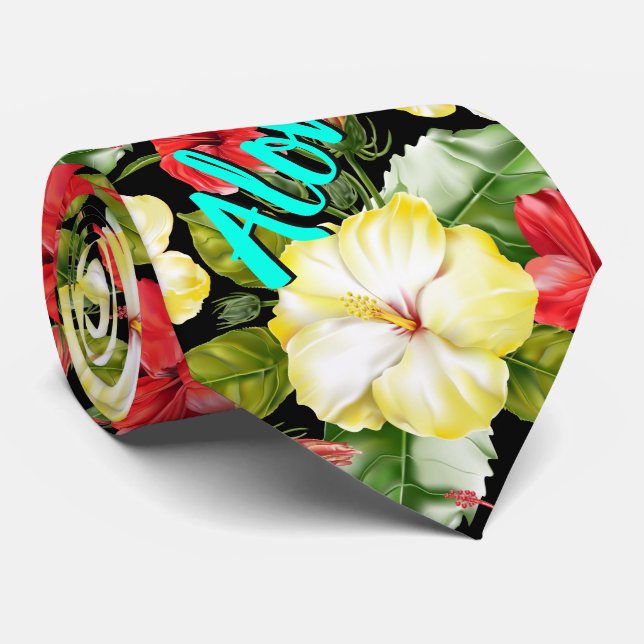 Hibiscus Hawaiian Tropical Floral Tie (Rolled)