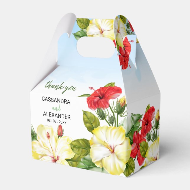 Hibiscus Hawaiian Tropical Floral Wedding Favour Box (Front Side)