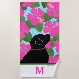 Hibiscus Island Black Dog  Beach Towel