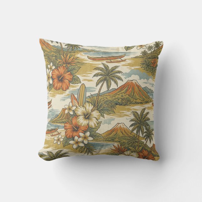 Hibiscus Island Hawaiian Scenic - Gold and Orange Cushion (Front)