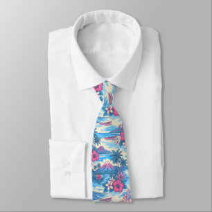 Hibiscus Island Hawaiian Scenic - Pink and Blue Tie
